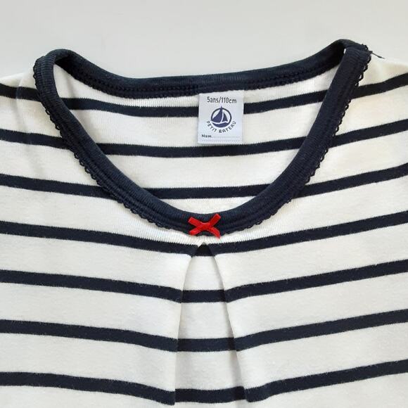 Petit Bateau Girls 5 Short Sleeve Shirt Dress Nautical Stripe Navy Blue Summer - Picture 3 of 11